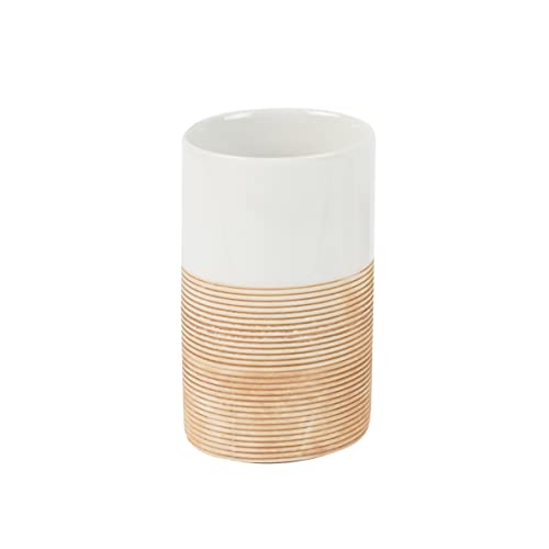 axentia Juego de 4 Accesorios para Baño de Dolomita Rimini, Dispensador de Jabón, Soporte para Cepillos de Dientes, Vaso de Enjuague y Jabonera, Beige/Blanco