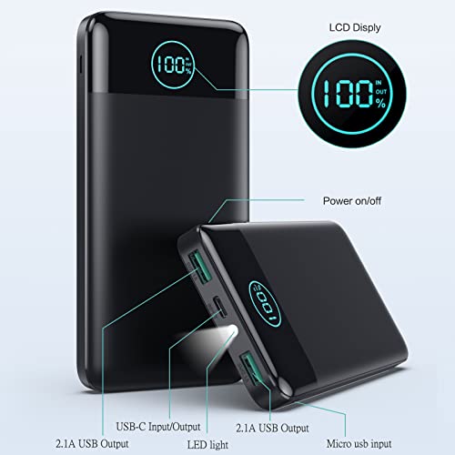 AXNEB Power Bank 13800mAh,[Pequeña Pero Poderosa] Batería Externa USB C In & out 3A Cargador Portátil de Alta Velocidad con Linterna Batería Portátil para iPhone 14/13 Samsung Huawei Xiaomi etc.