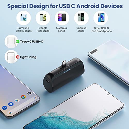 AXNEB USB C Power Bank 5200mAh Mini Batería Externa Carga Rápida PD 3.0 Cargador Portátil Ultraligero Compatible con Samsung Galaxy, Huawei, Xiaomi LG y Android Tipo C Teléfonos - Negro