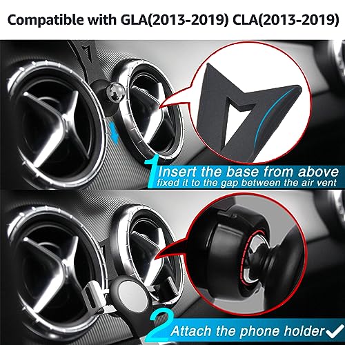 AYADA Soporte Movil Coche para Mercedes Benz GLA/CLA, 360 Rotatable Car Phone Holder Soporte Telefono Gravity Metalico Aluminio Silicio Sturdy HandsFree Nonslip Universal Mercedes Phone Mount(Negro)