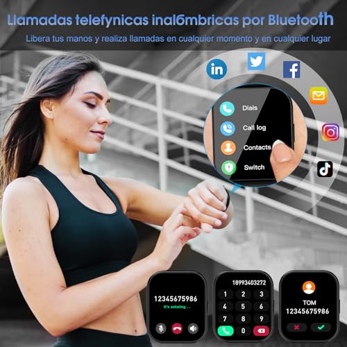 aycy Reloj Inteligente Hombre Mujer, 1.85" Smartwatch con Llamadas Bluetooth, Smart Watch con Pulsómetro/Monitor Sueño/Podómetro, 112 Modos Deportivos Pulsera Actividad, Impermeable IP68, Negro