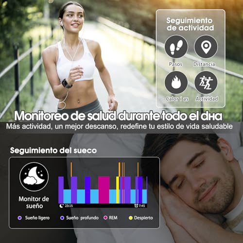 aycy Reloj Inteligente Hombre Mujer, 1.85" Smartwatch con Llamadas Bluetooth, Smart Watch con Pulsómetro/Monitor Sueño/Podómetro, 112 Modos Deportivos Pulsera Actividad, Impermeable IP68, Negro