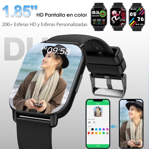 aycy Reloj Inteligente Hombre Mujer, 1.85" Smartwatch con Llamadas Bluetooth, Smart Watch con Pulsómetro/Monitor Sueño/Podómetro, 112 Modos Deportivos Pulsera Actividad, Impermeable IP68, Negro