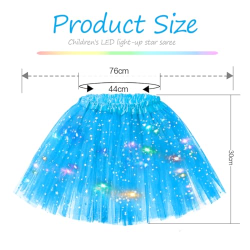 Azul falda de tul niñas, estrellas lentejuelas vestido de baile, elástico mini falda con luces LED, 30cm niñas tutú falda de ballet para Halloween carnaval, vestido de ballet para 3-8 años niños