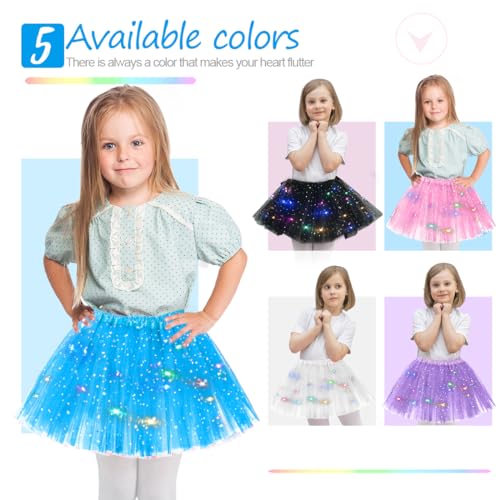 Azul falda de tul niñas, estrellas lentejuelas vestido de baile, elástico mini falda con luces LED, 30cm niñas tutú falda de ballet para Halloween carnaval, vestido de ballet para 3-8 años niños