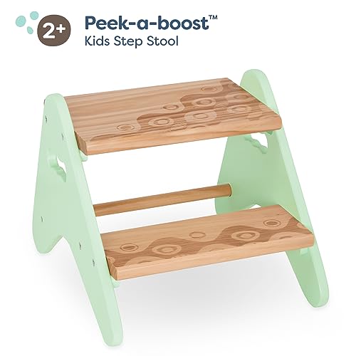 B. spaces – Taburete para niños – Taburete de madera – Taburete para dormitorio, baño, cocina – Muebles para niños pequeños, Niños – 2 años + – Peek-A-Boost - Menta