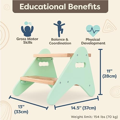 B. spaces – Taburete para niños – Taburete de madera – Taburete para dormitorio, baño, cocina – Muebles para niños pequeños, Niños – 2 años + – Peek-A-Boost - Menta