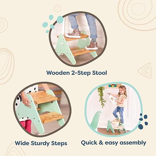 B. spaces – Taburete para niños – Taburete de madera – Taburete para dormitorio, baño, cocina – Muebles para niños pequeños, Niños – 2 años + – Peek-A-Boost - Menta