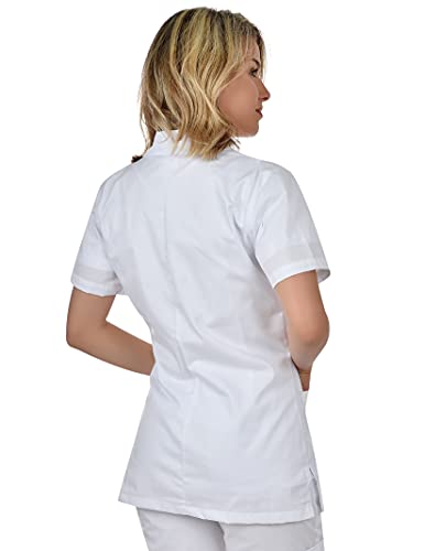 B-well Gabi Uniforme Empleada Hogar Casaca con Botones Enfermeras Uniforme Limpieza Mujer Casaca Mujer Cuello Solapa Uniforme Manga Corta Cuello V Blanco S