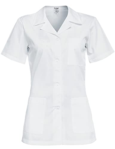 B-well Gabi Uniforme Empleada Hogar Casaca con Botones Enfermeras Uniforme Limpieza Mujer Casaca Mujer Cuello Solapa Uniforme Manga Corta Cuello V Blanco S