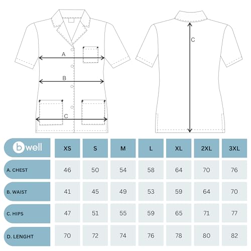 B-well Gabi Uniforme Empleada Hogar Casaca con Botones Enfermeras Uniforme Limpieza Mujer Casaca Mujer Cuello Solapa Uniforme Manga Corta Cuello V Blanco S