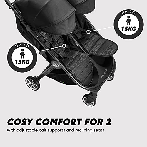 Baby Jogger City Tour 2 - Cochecito de viaje doble | Cochecito doble ligero, plegable y portátil | tono negro