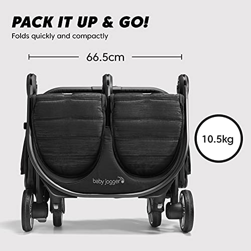 Baby Jogger City Tour 2 - Cochecito de viaje doble | Cochecito doble ligero, plegable y portátil | tono negro