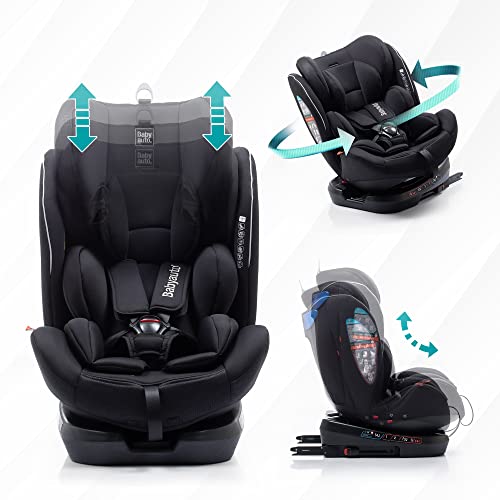 BABYAUTO - Silla de auto BIRO D FIX GR. 0+/1/2/3 – Edad: desde el nacimiento hasta los 12 años – 0 – 36kg – Acontramarcha hasta los 18kg - Giratoria – ISOFIX- Top tether (BLACK EMBOSSED)