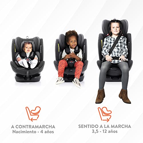 BABYAUTO - Silla de auto BIRO D FIX GR. 0+/1/2/3 – Edad: desde el nacimiento hasta los 12 años – 0 – 36kg – Acontramarcha hasta los 18kg - Giratoria – ISOFIX- Top tether (BLACK EMBOSSED)