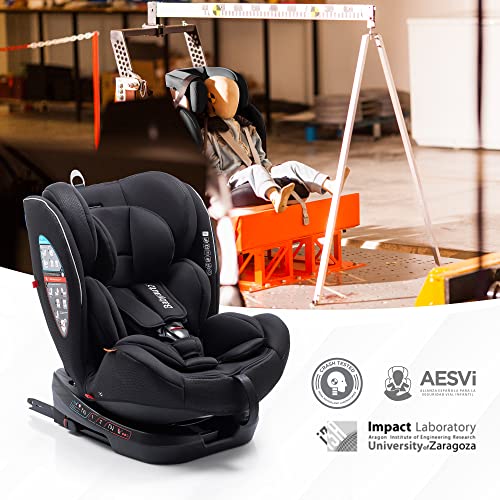 BABYAUTO - Silla de auto BIRO D FIX GR. 0+/1/2/3 – Edad: desde el nacimiento hasta los 12 años – 0 – 36kg – Acontramarcha hasta los 18kg - Giratoria – ISOFIX- Top tether (BLACK EMBOSSED)