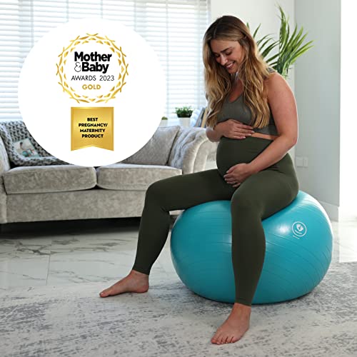 BABYGO Ejercicio Pelota Embarazo Sentado Pelota Oficina Embarazada Yoga Pezziball | Incluyendo Libro de Embarazo para Nacimiento y Fitness | Pelota Antiexplosión Pezzi 1000kg | 75cm Turquesa