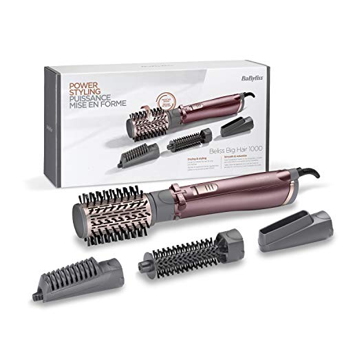 BaByliss AS960E Cepillo de aire rotatorio 1000 W, Moldeador, 4 cabezales: Seca, Alisa, Moldea y da Volumen, Tecnología Iónica, 2 Temperaturas, Aire Frío, 2 sentidos de Rotación, Gris, 39.2