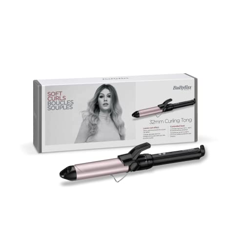 BaByliss C332E Tenacilla de pelo de 32 mm, 10 ajustes de temperatura, moldeador de pelo, cable profesional giratorio, recubrimiento Sublim Touch con punta fría de agarre, Color Negro y Rosa