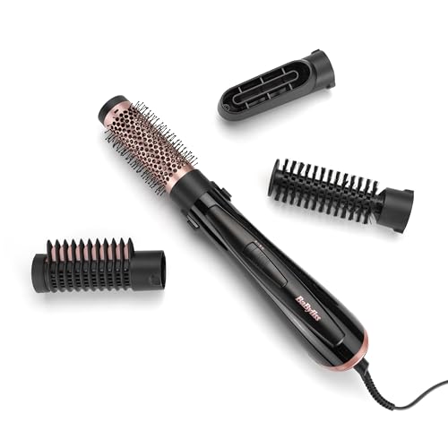 BaByliss Cepillo de Aire Caliente Perfect Finish AS126E, 1000 W, 4 cabezales intercambiables, Seca, Moldea, Alisa, Volumen, Tecnología Iónico, Pelo suave, Brillante y sin encrespamiento