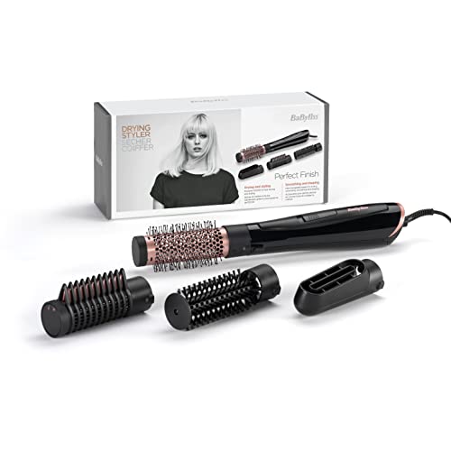 BaByliss Cepillo de Aire Caliente Perfect Finish AS126E, 1000 W, 4 cabezales intercambiables, Seca, Moldea, Alisa, Volumen, Tecnología Iónico, Pelo suave, Brillante y sin encrespamiento