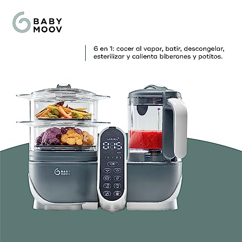 Babymoov Nutribaby(+), Robot Multifunción 6 en 1, Vaporera, Batidora, Gran Capacidad para el Bebé, Óptimo para la Cocina por Lotes, Gris