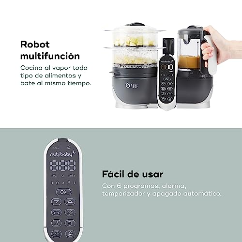 Babymoov Nutribaby(+), Robot Multifunción 6 en 1, Vaporera, Batidora, Gran Capacidad para el Bebé, Óptimo para la Cocina por Lotes, Gris