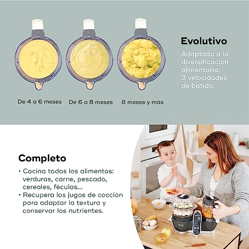 Babymoov Nutribaby(+), Robot Multifunción 6 en 1, Vaporera, Batidora, Gran Capacidad para el Bebé, Óptimo para la Cocina por Lotes, Gris