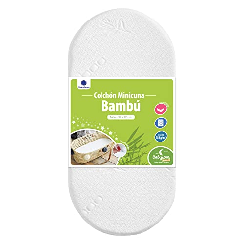 Babysom - Colchón Capazo bebé - Funda de Bambú - 72 x 32 cm | Transpirable | Antiahogo | Altura 4 cm | Desenfundable | Garantía 2 años