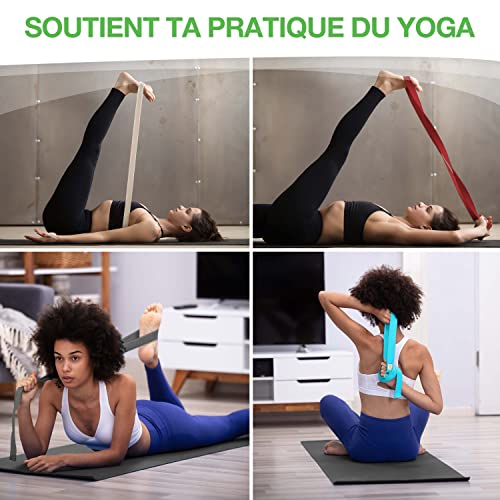 BACKLAxx ® Cinturón Yoga – Cinta correa algodon sostenible de 250 cm de longitud con práctico cierre metálico – Ideal para Yoga, Pilates y Estiramientos incl. vídeos de aplicación – Yoga Cinturon