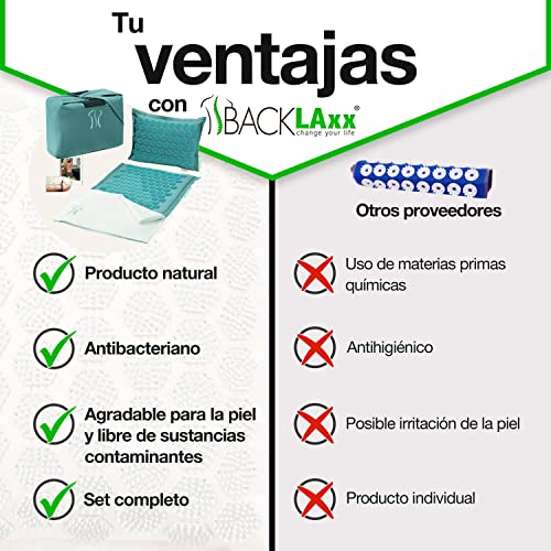 BACKLAxx ® Set de esterilla acupresion – Para la relajación de espalda, cuello, hombros y pies – Alfombra acupresion contra la tensión