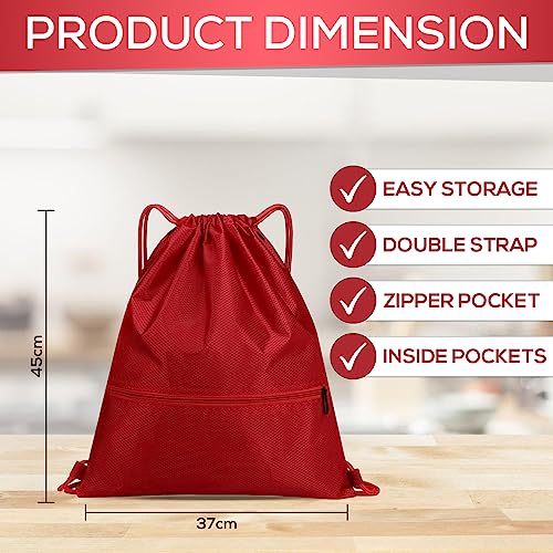 BAGNU - Mochila Deportiva Cuerdas - Bolsa Deporte - Mochila Tela Cuerdas - Saco Unisex - Bolsa Gimnasio - Color Rojo -