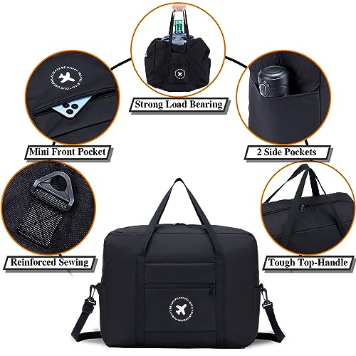 BAGZY Bolsa de Viaje Cabina 45x36x20 Plegable Bolsa de Hombro de Gimnasio, Deportiva Maleta de Mano, Weekend Equipaje Holdall Fines de Semana (40L Negro)