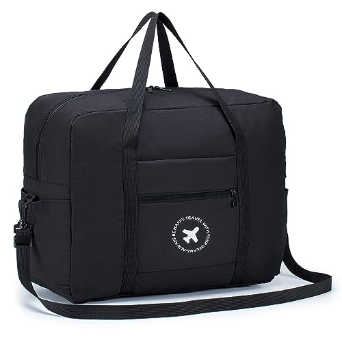 BAGZY Bolsa de Viaje Cabina 45x36x20 Plegable Bolsa de Hombro de Gimnasio, Deportiva Maleta de Mano, Weekend Equipaje Holdall Fines de Semana (40L Negro)