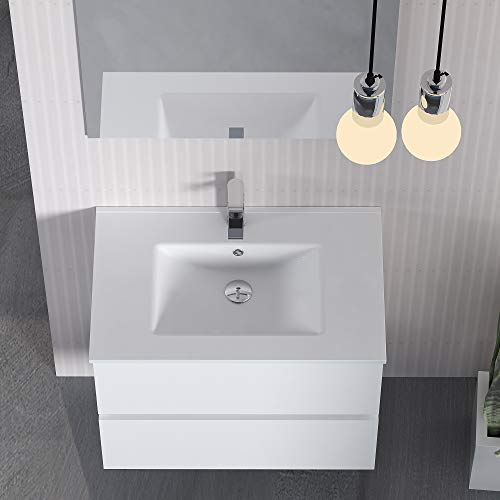 Baikal, Conjunto de baño Natura. Mueble de Baño de Fondo Reducido, con Lavabo cerámico. Distribución Dos Cajones. Mueble MONTADO. Dos Cajones con Espejo. Fondo 36cm 60 cm Blanco