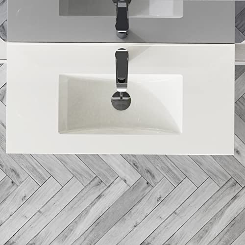 Baikal, Conjunto de baño Natura. Mueble de Baño de Fondo Reducido, con Lavabo cerámico. Distribución Dos Cajones. Mueble MONTADO. Dos Cajones sin Espejo. Fondo 39cm 90 cm Blanco