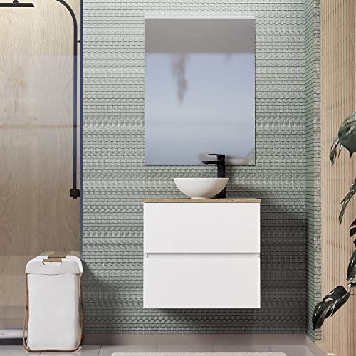 Baikal Conjunto de Mueble de Baño Ness, Especial para baños pequeños. Mueble de Fondo Reducido en 36cm, Incluye Lavabo Cerámico. Mueble MONTADO. Dos Cajones 60 cm Blanco