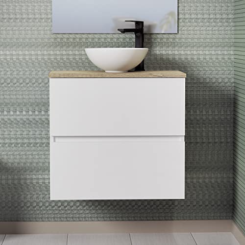 Baikal Conjunto de Mueble de Baño Ness, Especial para baños pequeños. Mueble de Fondo Reducido en 36cm, Incluye Lavabo Cerámico. Mueble MONTADO. Dos Cajones 60 cm Blanco