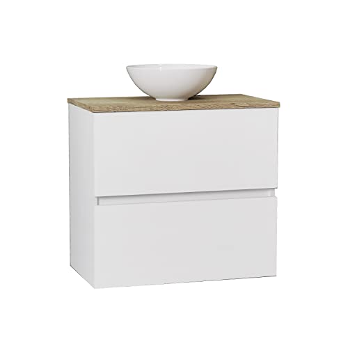 Baikal Conjunto de Mueble de Baño Ness, Especial para baños pequeños. Mueble de Fondo Reducido en 36cm, Incluye Lavabo Cerámico. Mueble MONTADO. Dos Cajones 60 cm Blanco