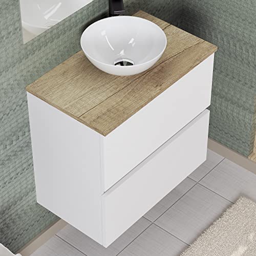 Baikal Conjunto de Mueble de Baño Ness, Especial para baños pequeños. Mueble de Fondo Reducido en 36cm, Incluye Lavabo Cerámico. Mueble MONTADO. Dos Cajones 60 cm Blanco