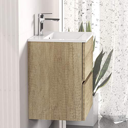 Baikal Conjunto de Mueble de Baño suspendido a la Pared con Fondo Reducido, Melamina 16. Mueble MONTADO Moderno 50 Nature