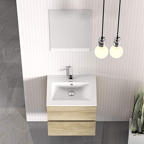 Baikal Conjunto de Mueble de Baño suspendido a la Pared con Fondo Reducido, Melamina 16. Mueble MONTADO Moderno 50 Nature