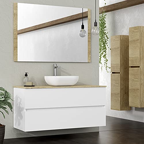 Baikal Modular Mueble de Baño de 2 Cajones, Suspendido en Pared, Módulo de Baño, en Melamina 16mm. Mueble MONTADO. Combinable con Cualquier Top Mueble 2 Cajones 90 cm Blanco