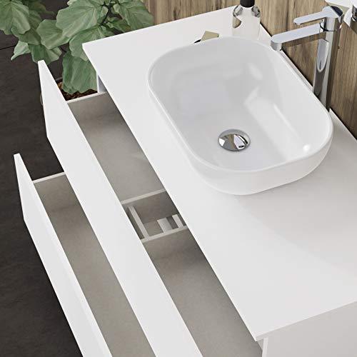 Baikal Modular Mueble de Baño de 2 Cajones, Suspendido en Pared, Módulo de Baño, en Melamina 16mm. Mueble MONTADO. Combinable con Cualquier Top Mueble 2 Cajones 90 cm Blanco