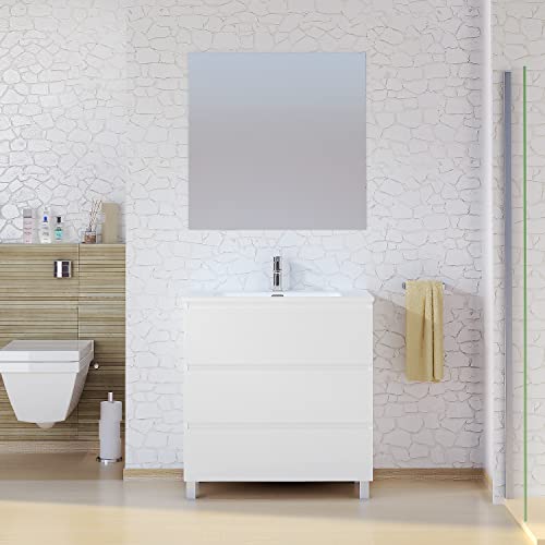 Baikal Mueble de Baño TRIX. Mueble 3 cajones, con Patas. Varios Acabados y Medidas. Mueble Montado. 3 Cajones 80 cm Blanco