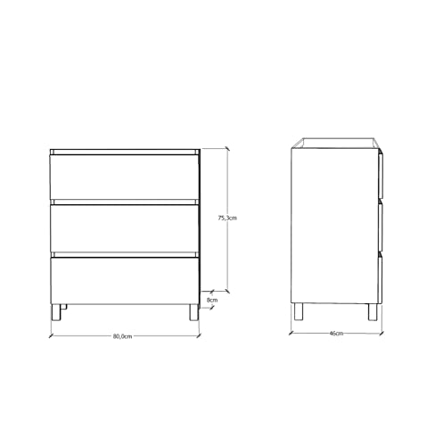 Baikal Mueble de Baño TRIX. Mueble 3 cajones, con Patas. Varios Acabados y Medidas. Mueble Montado. 3 Cajones 80 cm Blanco