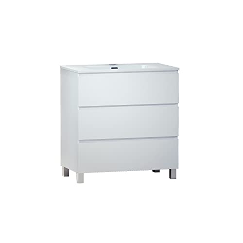 Baikal Mueble de Baño TRIX. Mueble 3 cajones, con Patas. Varios Acabados y Medidas. Mueble Montado. 3 Cajones 80 cm Blanco