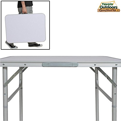 BAKAJI 90 x 60 Mesa Camping Picnic Aluminio 90x60x70 Plegable Maletín Plano Formica, Plateado, 90 x 60 x 70cm