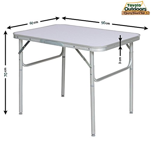 BAKAJI 90 x 60 Mesa Camping Picnic Aluminio 90x60x70 Plegable Maletín Plano Formica, Plateado, 90 x 60 x 70cm