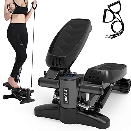 BAKAJI Stepper Entrenamiento Fitness Cardio Patas Vientre Laterales con Pantalla LCD Calorías y Tiempo Hombros Estructura de Acero Inoxidable Pedales Antideslizantes Color Negro